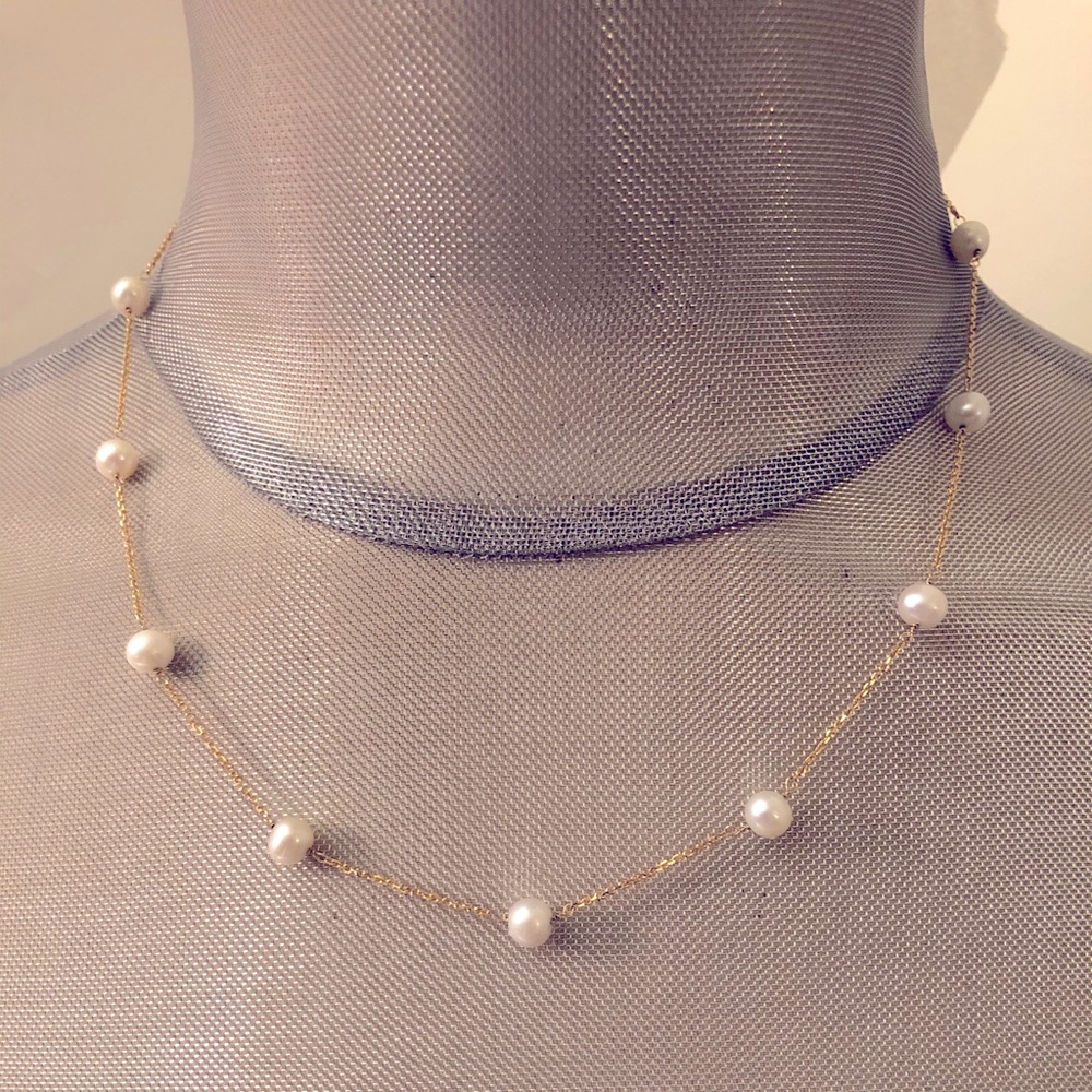 14K Station Pearl Necklace